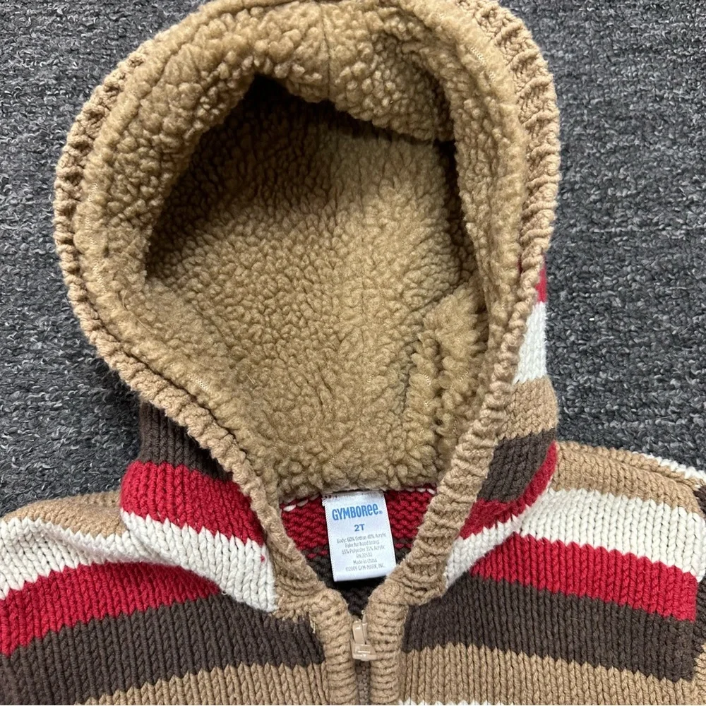 Gymboree Chevron Knit Holiday Stripe Sherpa Lined Hood Zip Jacket Boys Size 2T